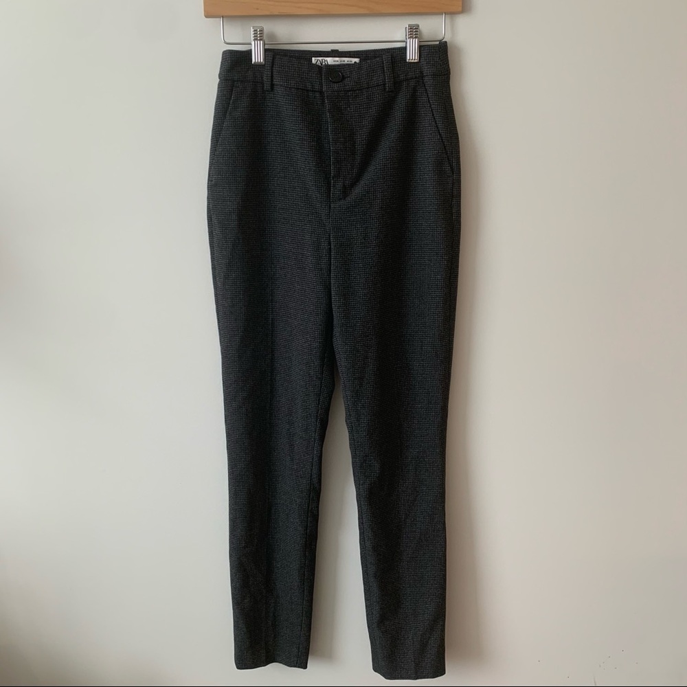ZARA slim fit houndstooth plaid trousers, grey/black